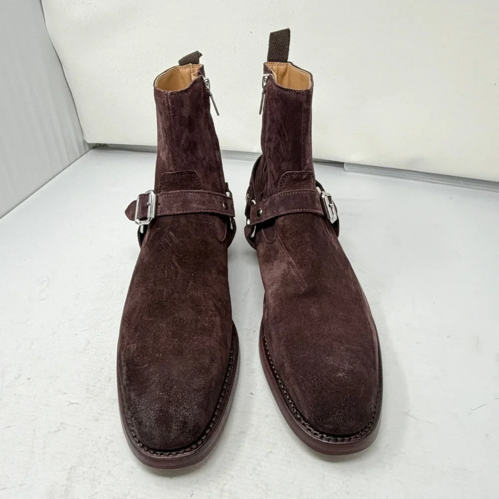 John Varvatos Mens Brown Suede Regent Harness ‎ Boots Made in Italy Size 10 NWOT